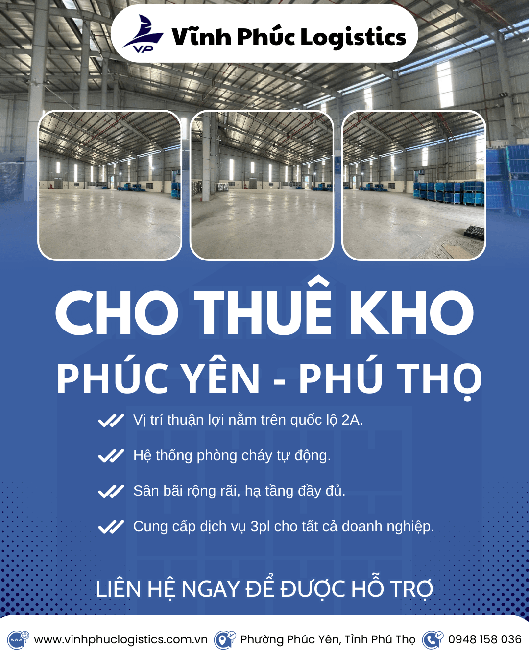 Cho thuê 1000m2 kho tại Phường Phúc Yên Tỉnh Phú Thọ(Vĩnh Phúc cũ)